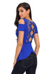 Sexy Blue Crochet Back Cold Shoulder Top
